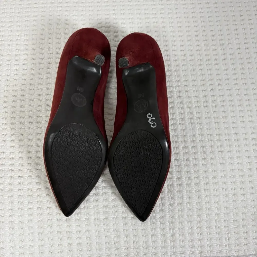 Michael Kors Dorothy Flex Suede Pumps Maroon Burgundy Pointed Toe Heels Size 8